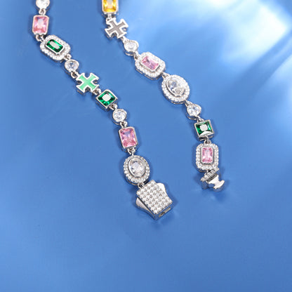 925 Silver Moissanite 7mm Multicolor Cross Tennis Bracelet TQB0257