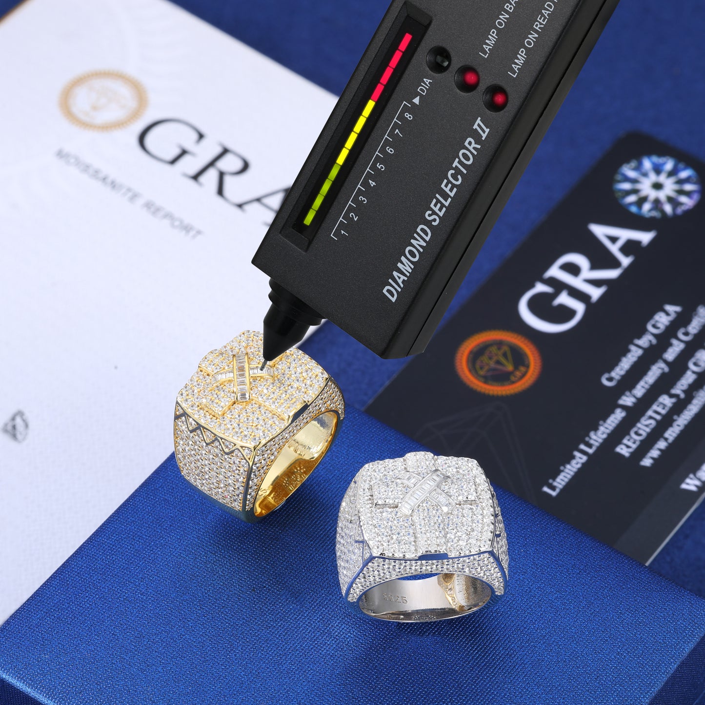 925 Silver Moissanite Baguette Dollar Sign Signet Ring for Men TQR0422