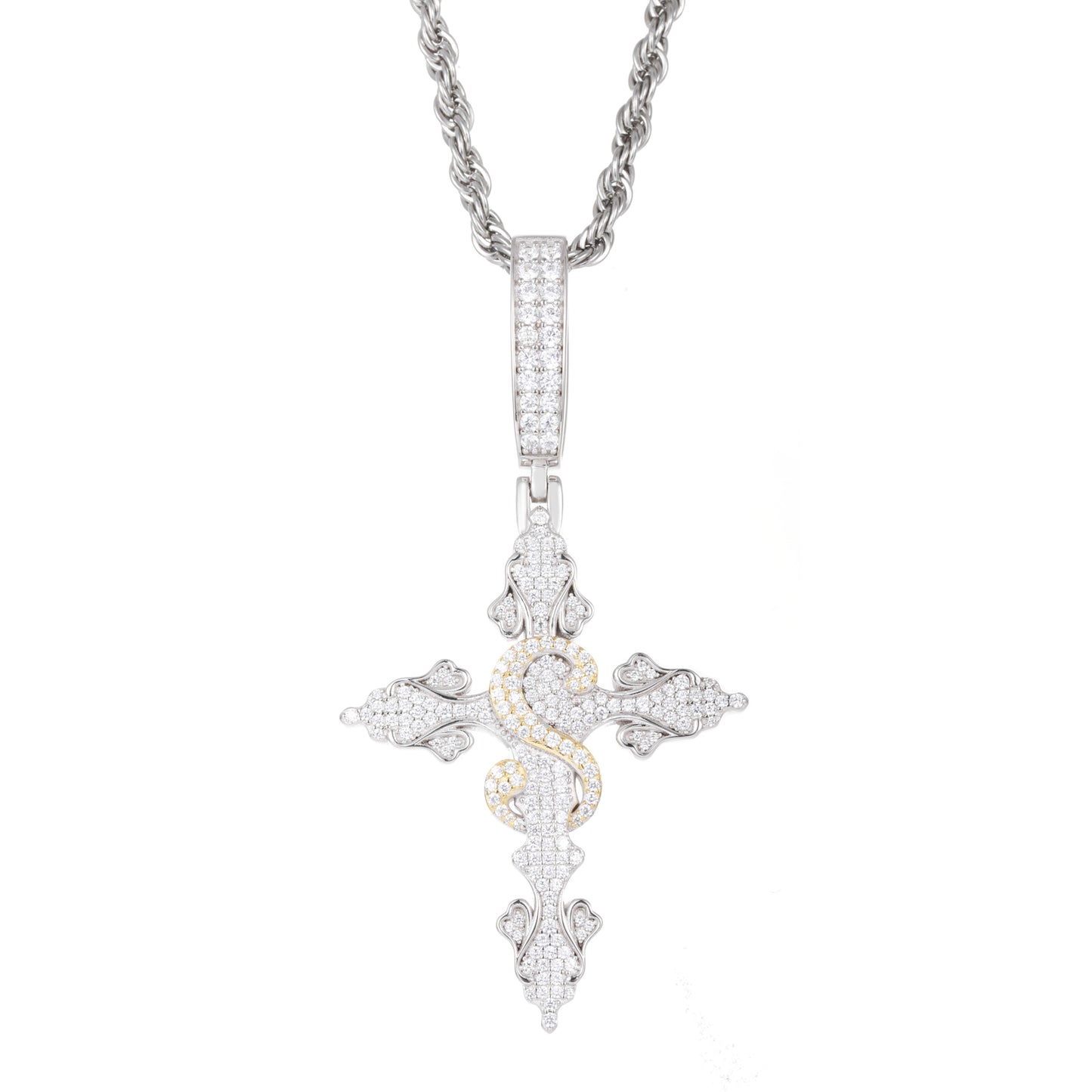 925 Silver Moissanite Serpent Cross Pendant TQP0615