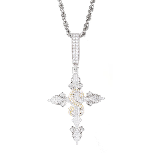 925 Silver Moissanite Serpent Cross Pendant TQP0615