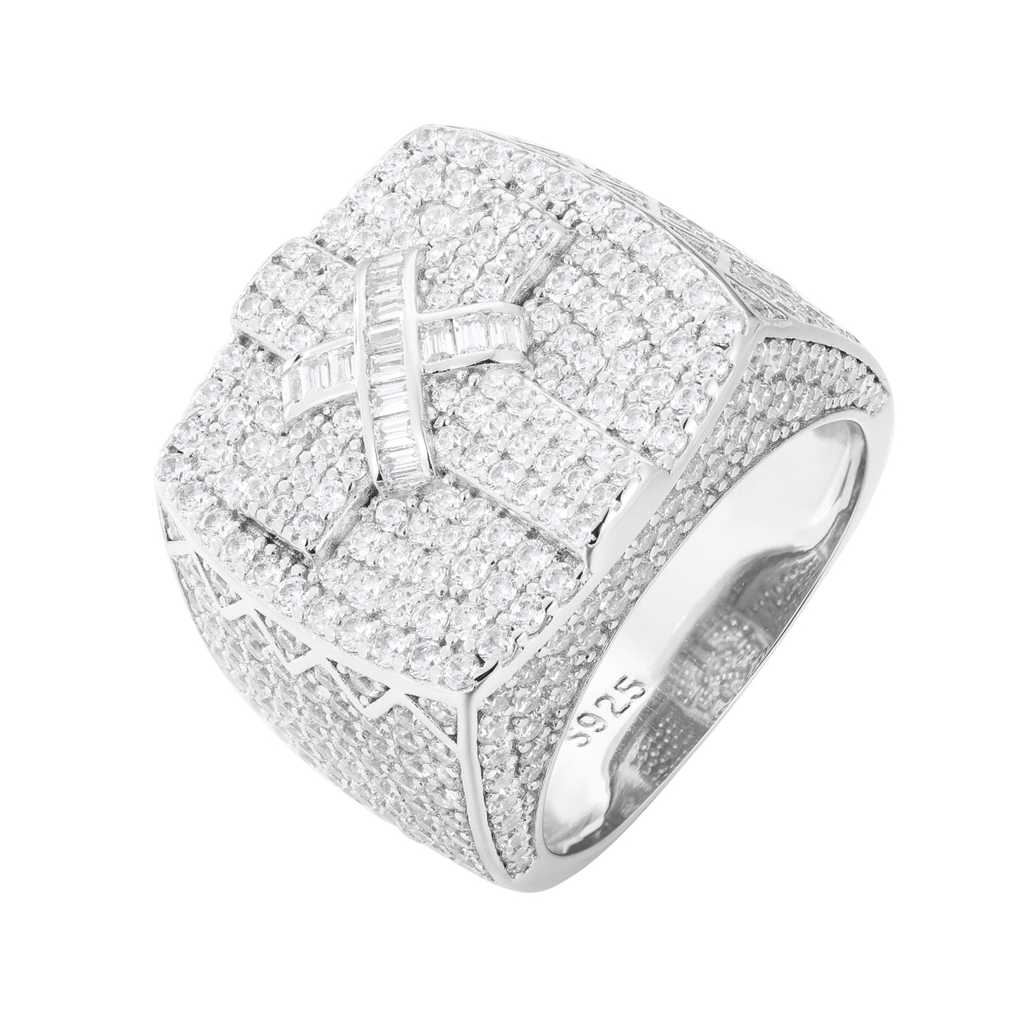 925 Silver Moissanite Baguette Dollar Sign Signet Ring for Men TQR0422