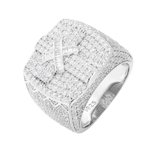 925 Silver Moissanite Baguette Dollar Sign Signet Ring for Men TQR0422