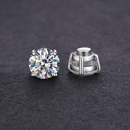 925 Silver Moissanite Round Cut Magnetic Stud Earrings TQE0206