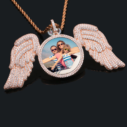 Custom Angel Wing Photo Pendant Iced Picture Jewelry CZP0237