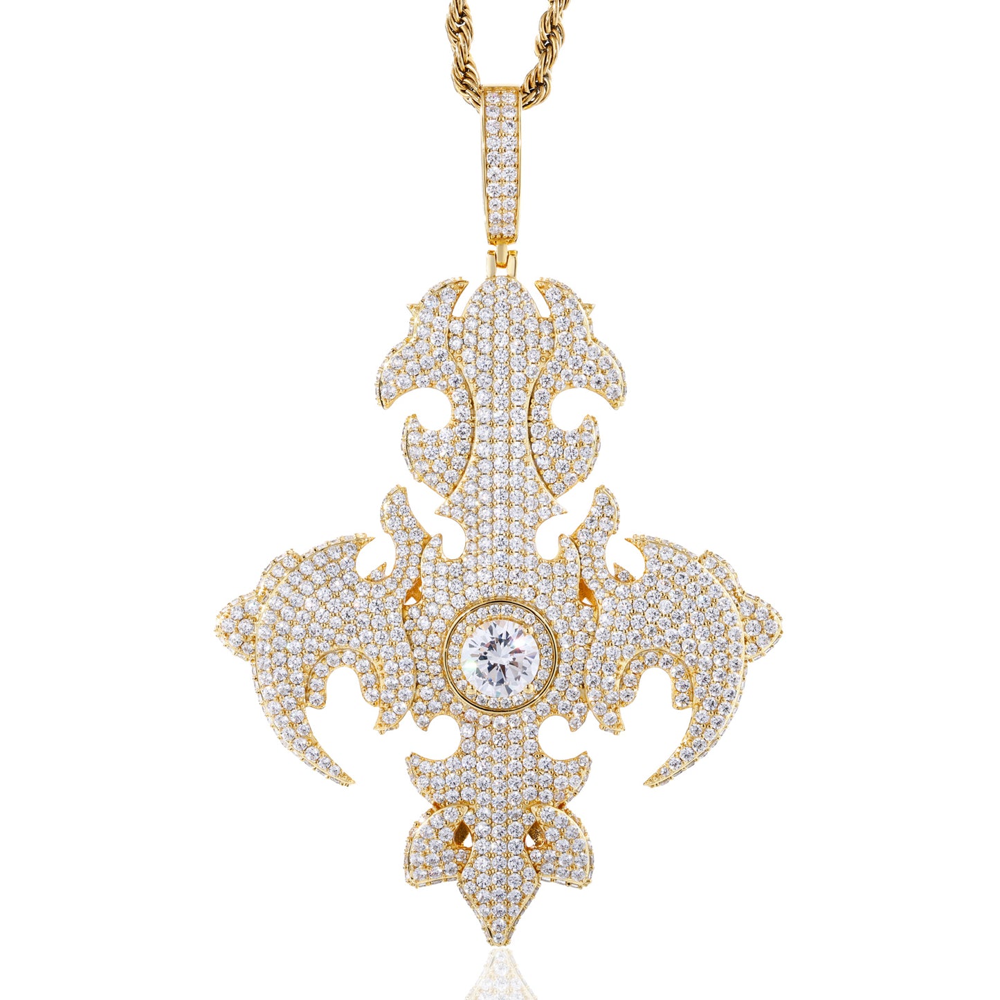 925 Silver Moissanite Oversized Fleur De Lis Cross Pendant TQP0922