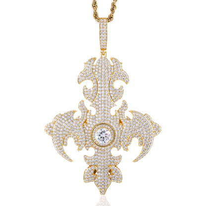 925 Silver Moissanite Oversized Fleur De Lis Cross Pendant TQP0922