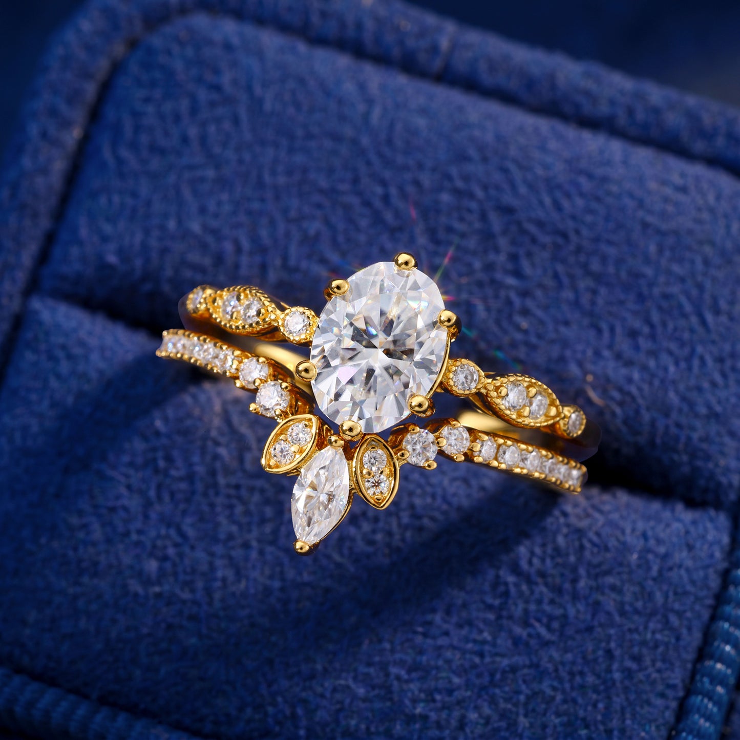 925 Silver Moissanite Round Cut 2-Piece Stackable Bridal Ring Set TQR0630