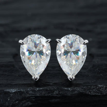 925 Silver Moissanite Pear Cut Solitaire Stud Earrings TQE0549