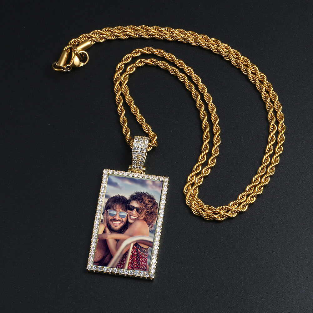 Custom Photo Rectangle Pendant Iced Memory Picture Jewelry CZP0255