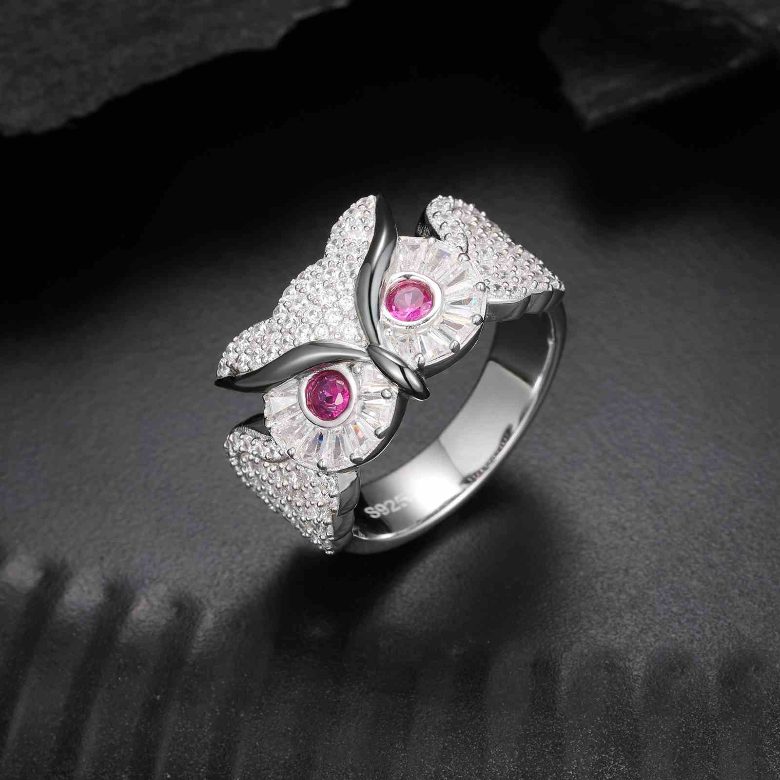 Baguette Color CZ Owl Ring