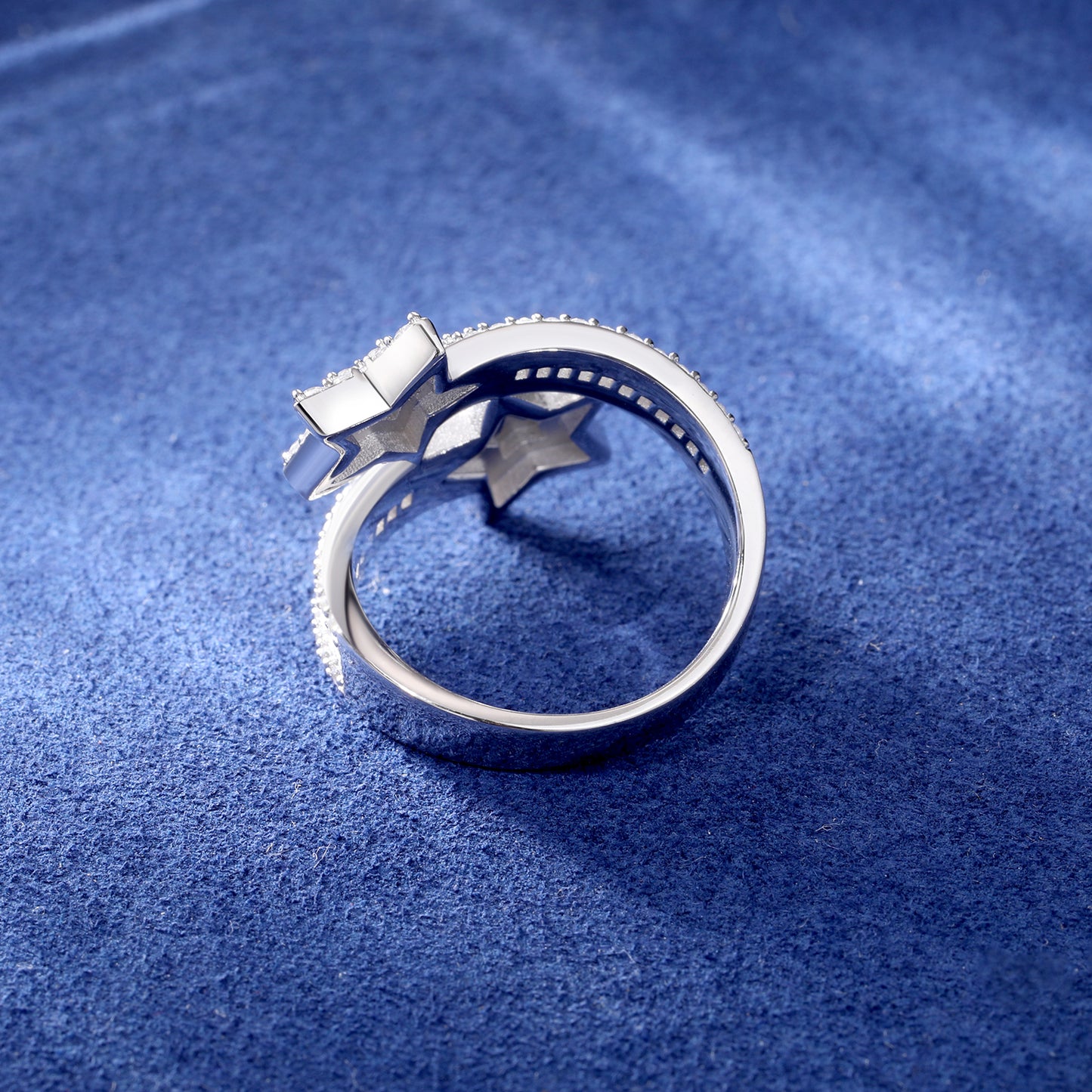 925 Silver Moissanite Double Star Open Ring TQR0297