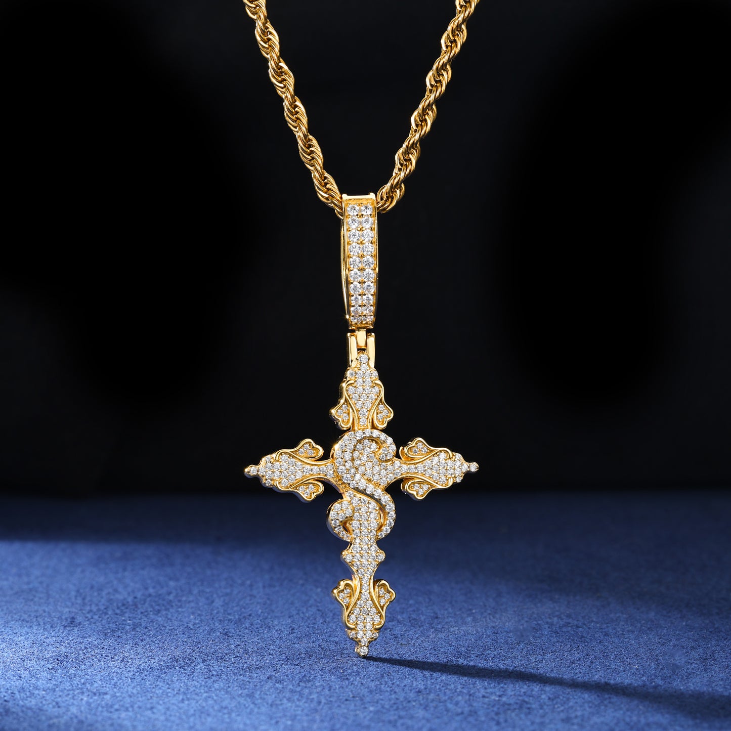 925 Silver Moissanite Serpent Cross Pendant TQP0615