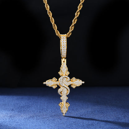 925 Silver Moissanite Serpent Cross Pendant TQP0615