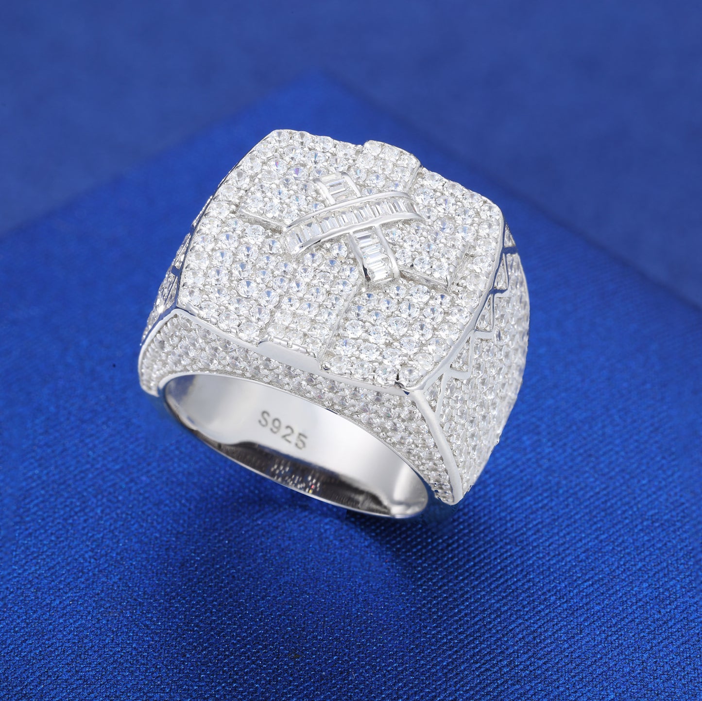 925 Silver Moissanite Baguette Dollar Sign Signet Ring for Men TQR0422
