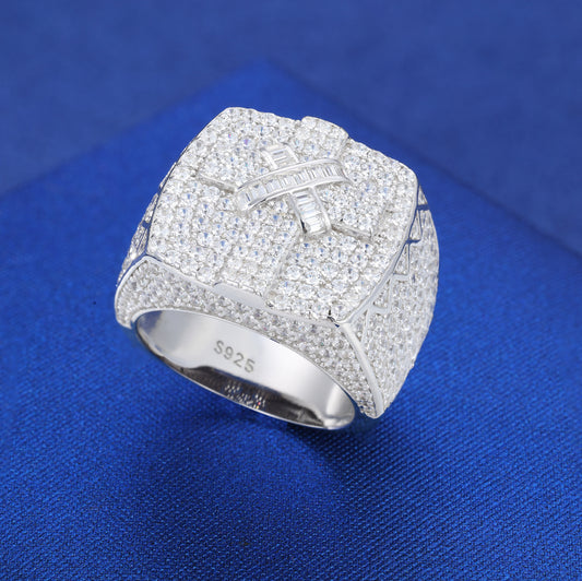 925 Silver Moissanite Baguette Dollar Sign Signet Ring for Men TQR0422