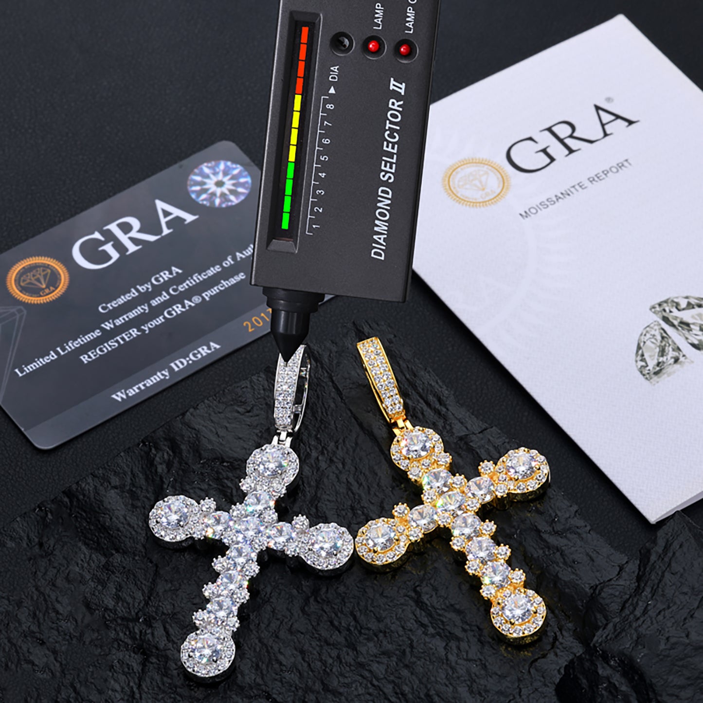 925 Silver Moissanite Beaded Cross Pendant TQP0504