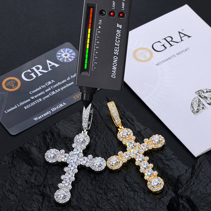 925 Silver Moissanite Beaded Cross Pendant TQP0504