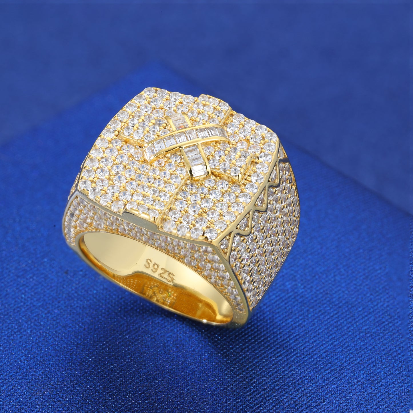 925 Silver Moissanite Baguette Dollar Sign Signet Ring for Men TQR0422