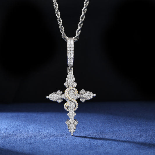 925 Silver Moissanite Serpent Cross Pendant TQP0615