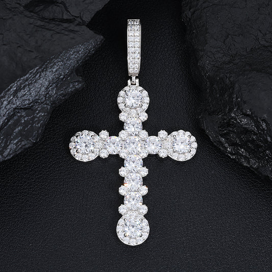 925 Silver Moissanite Beaded Cross Pendant TQP0504