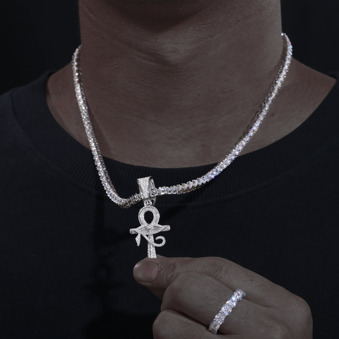 925 Silver Moissanite Iced Out Ankh Cross Pendant TQP0231