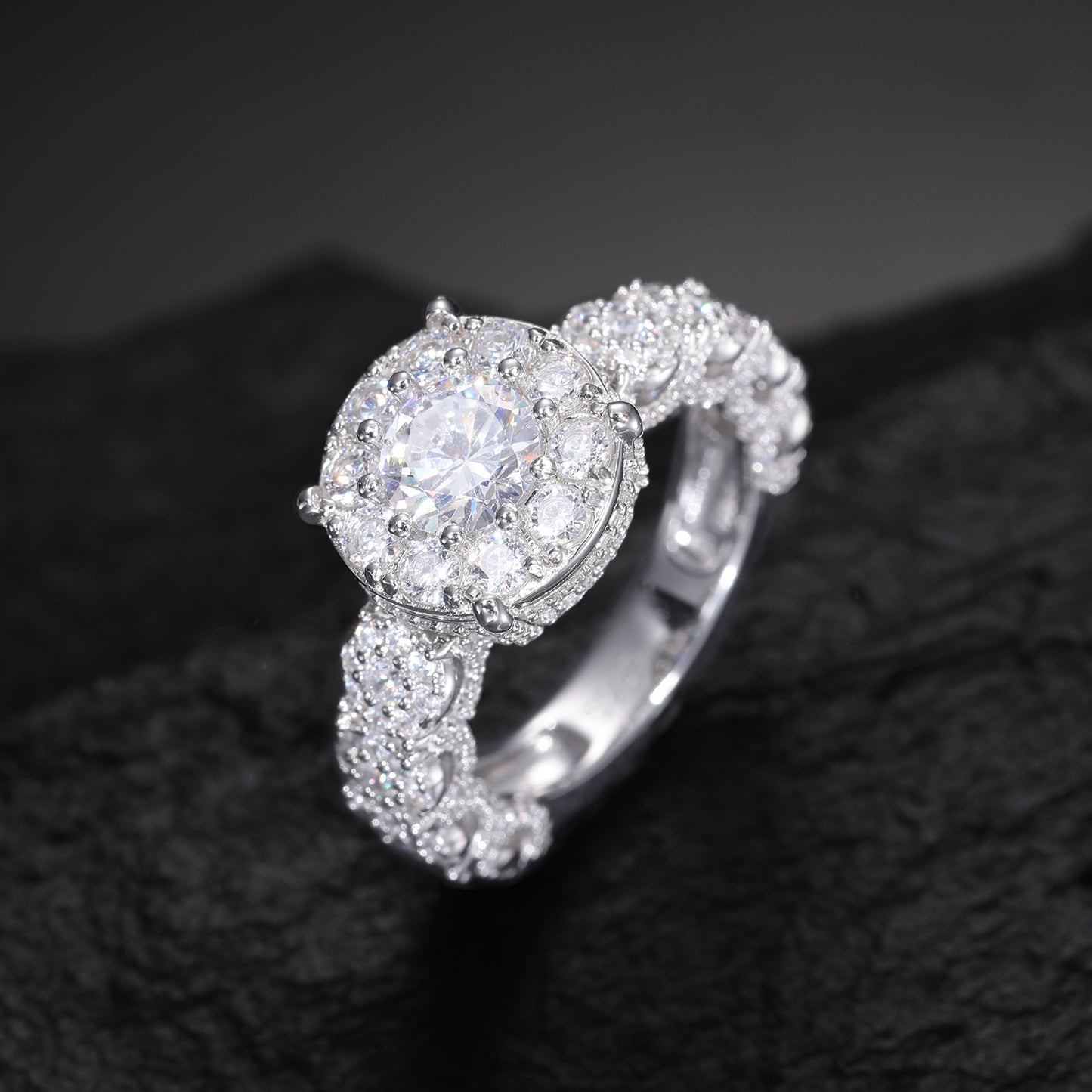 925 Silver Moissanite Round Halo Link Ring TQR0316