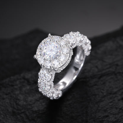 925 Silver Moissanite Round Halo Link Ring TQR0316
