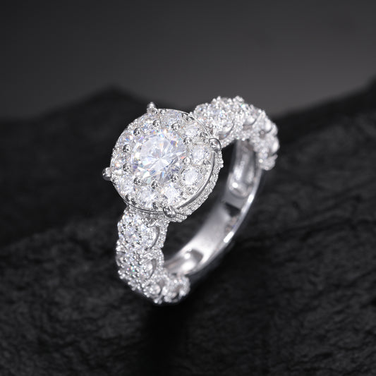 925 Silver Moissanite Round Halo Link Ring TQR0316