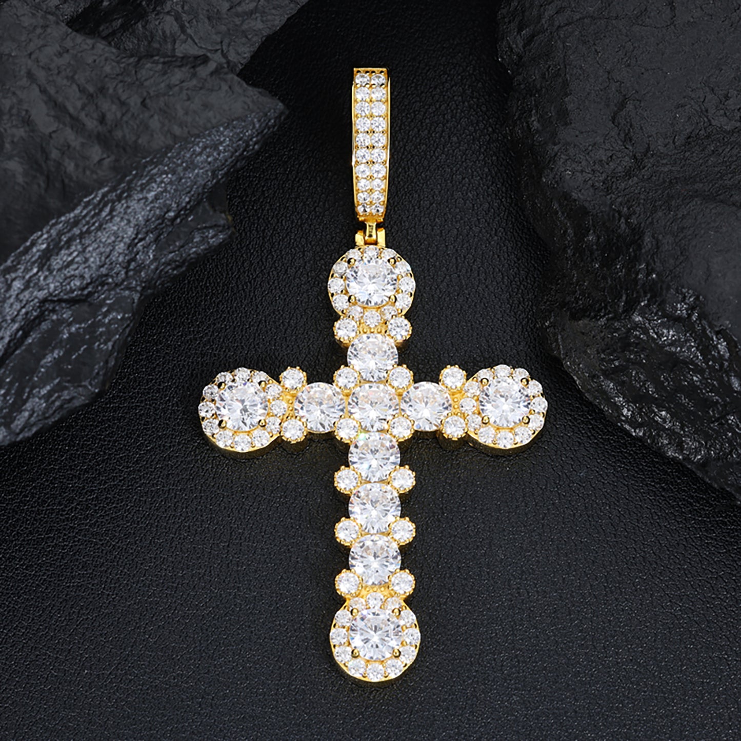 925 Silver Moissanite Beaded Cross Pendant TQP0504