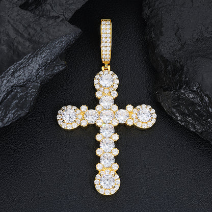 925 Silver Moissanite Beaded Cross Pendant TQP0504
