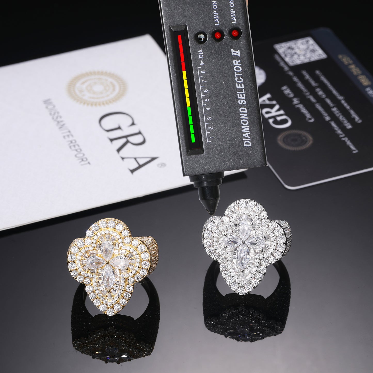 925 Silver Moissanite Pear Cut Clover Statement Ring TQR0319