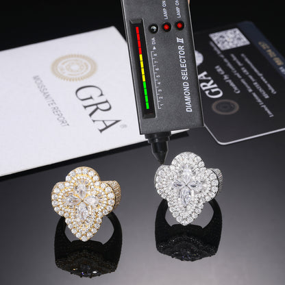 925 Silver Moissanite Pear Cut Clover Statement Ring TQR0319