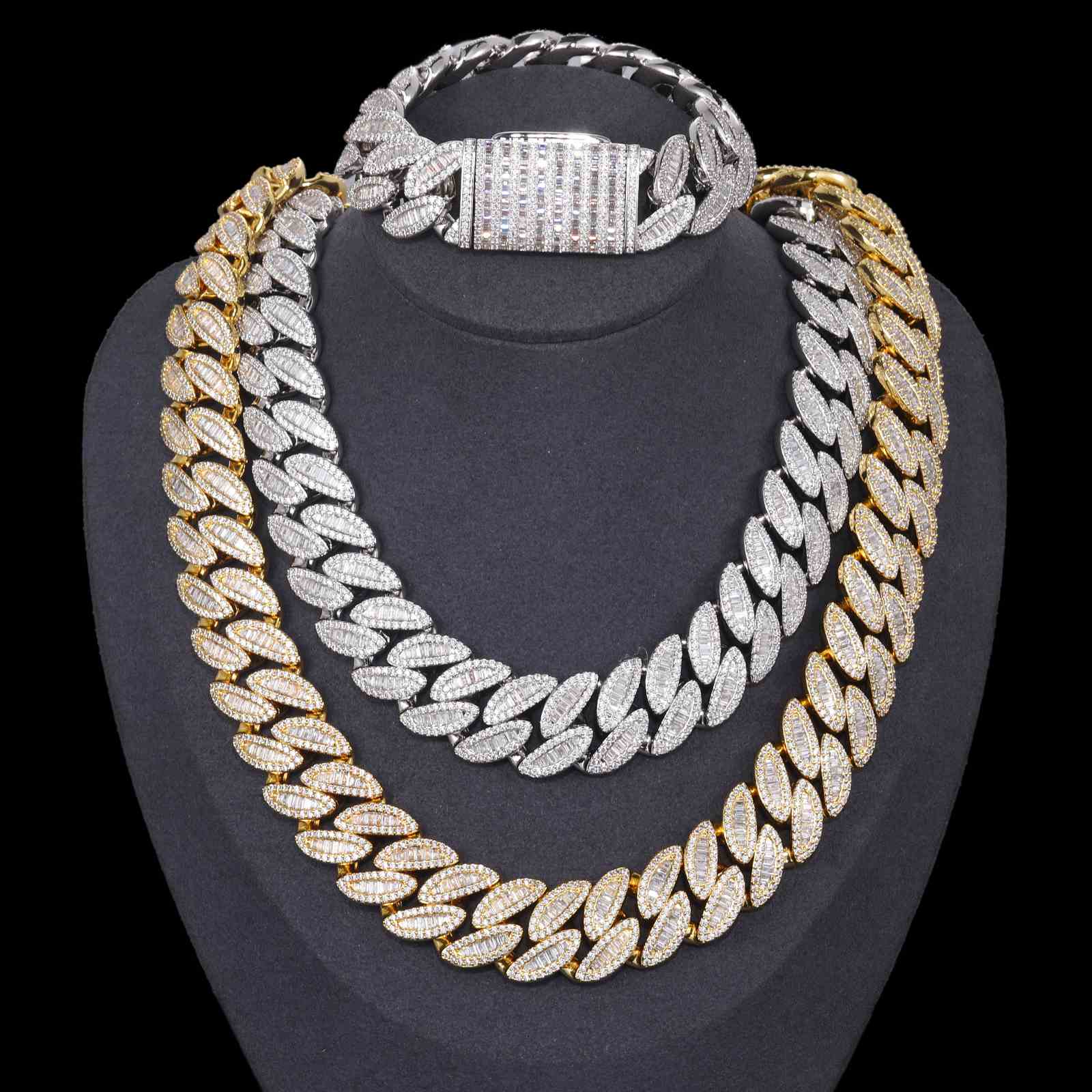 20mm Baguette leaf Cuban Link Chain