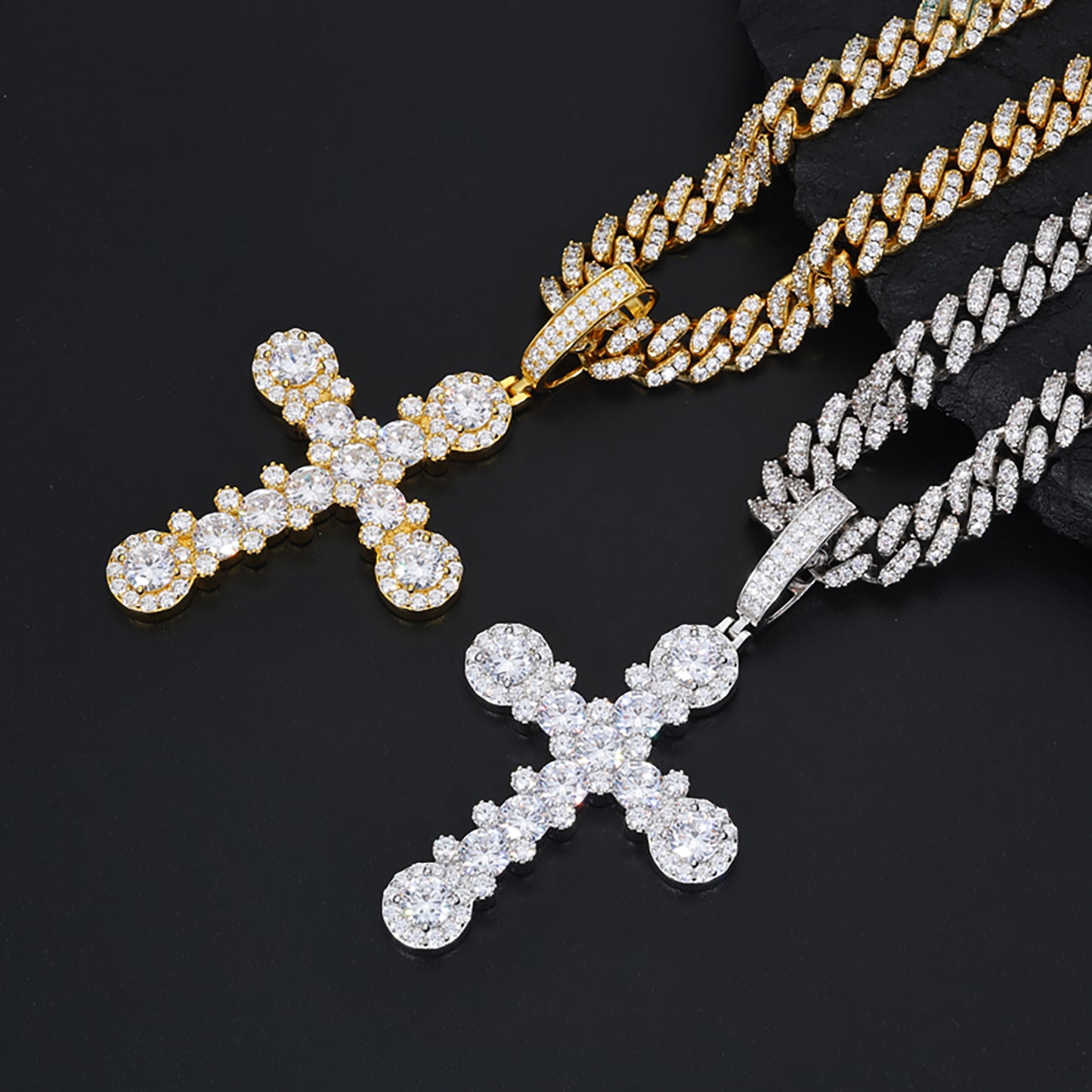 925 Silver Moissanite Beaded Cross Pendant TQP0504