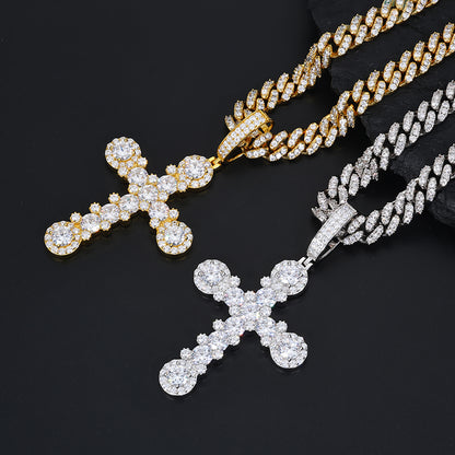 925 Silver Moissanite Beaded Cross Pendant TQP0504