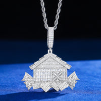 925 Silver Moissanite Mansion Money Pendant for Men TQP0914