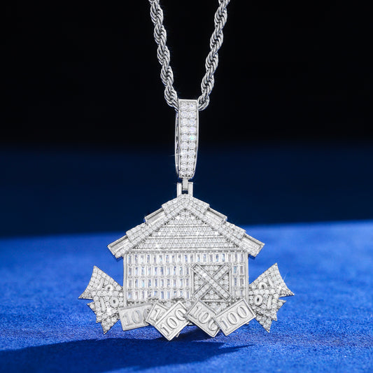 925 Silver Moissanite Mansion Money Pendant for Men TQP0914