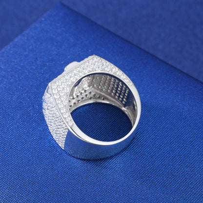 925 Silver Moissanite Baguette Dollar Sign Signet Ring for Men TQR0422