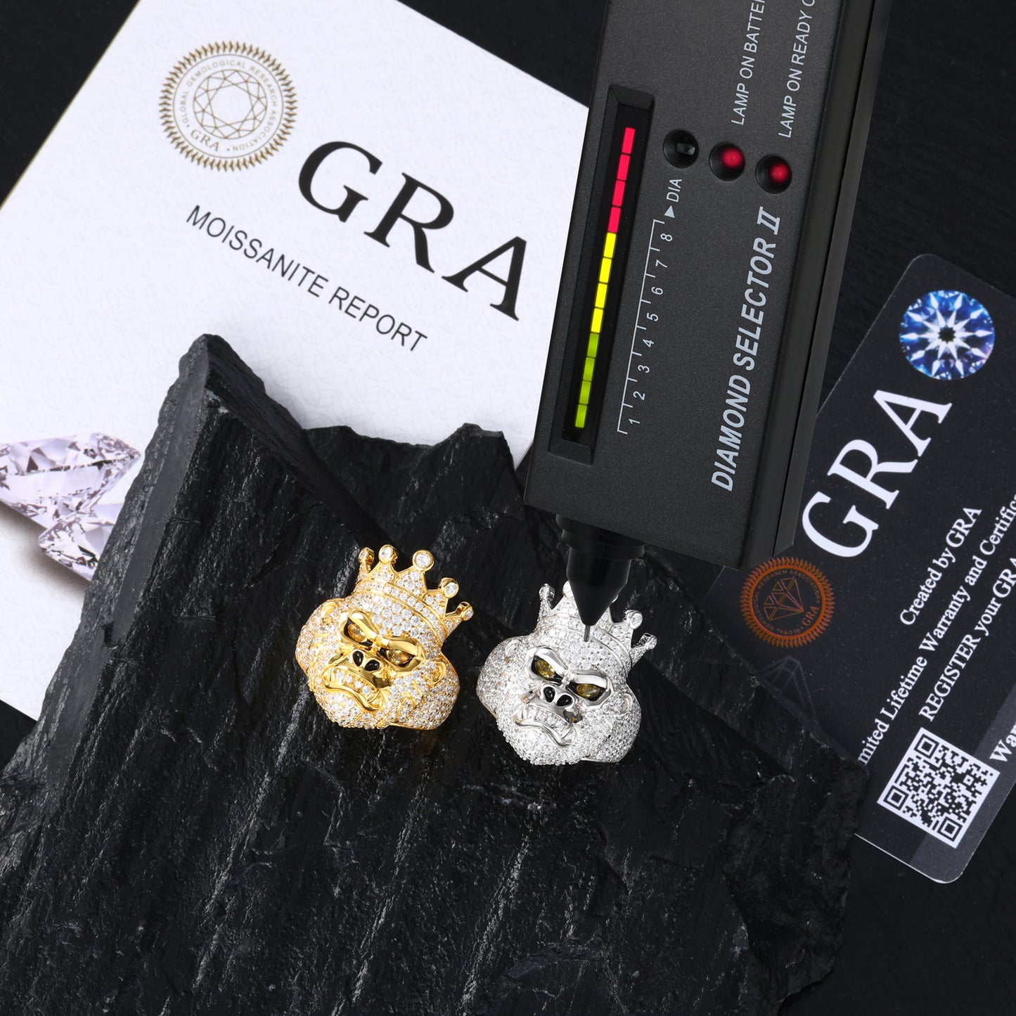 925 Silver Moissanite Crown Gorilla Head Ring for Men TQR0511