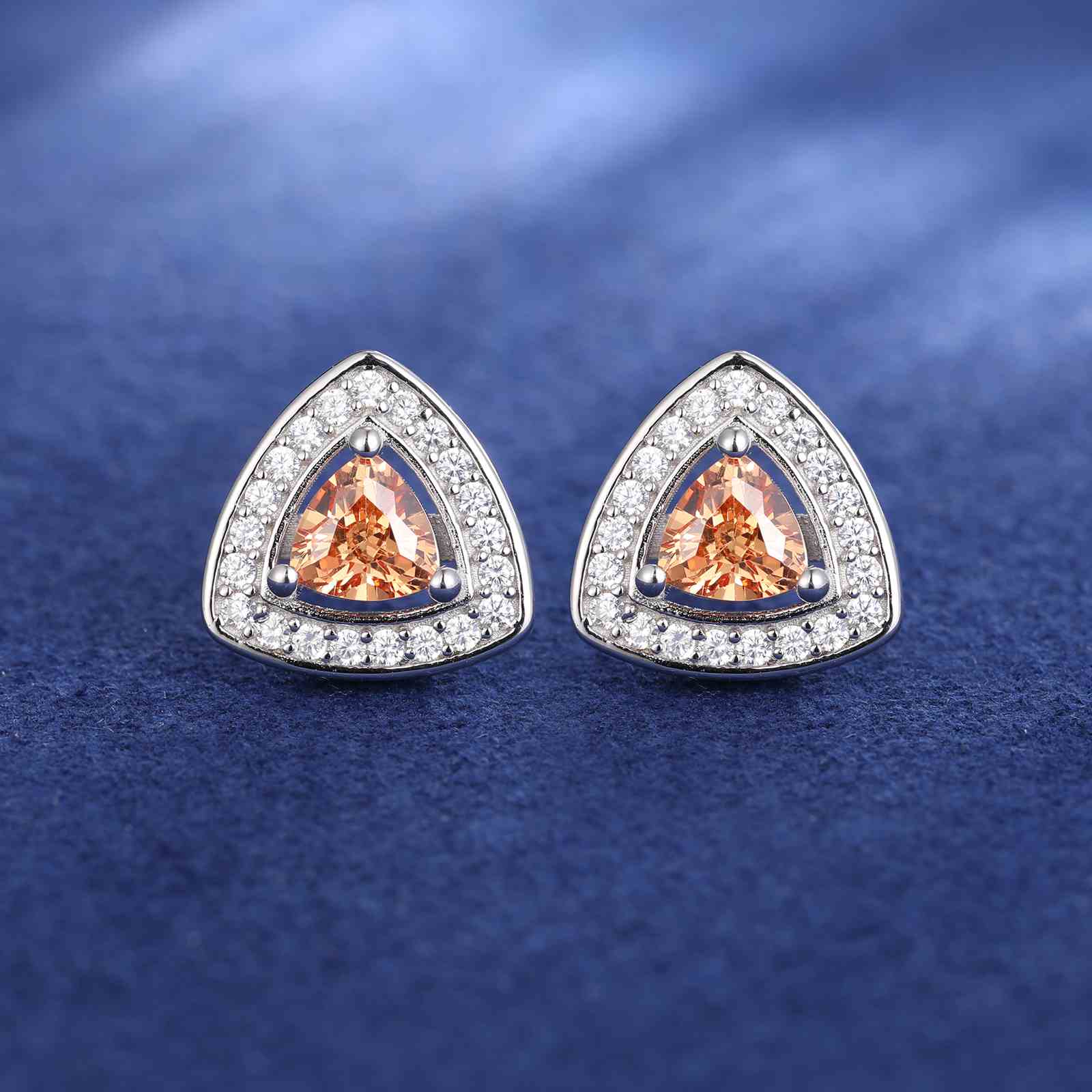 Triangle Color CZ Halo Stud Earring