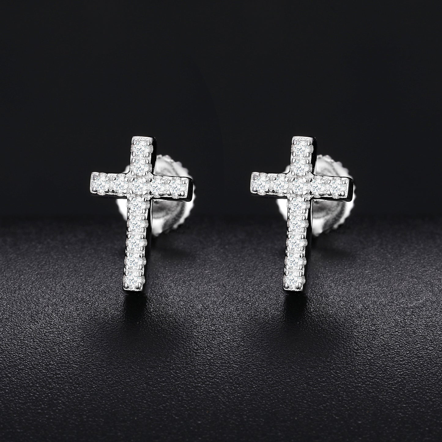 925 Silver Moissanite Pave Cross Stud Earrings TQE0154