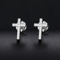 925 Silver Moissanite Pave Cross Stud Earrings TQE0154