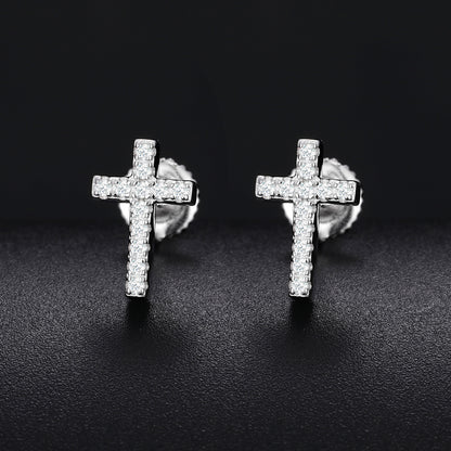 925 Silver Moissanite Pave Cross Stud Earrings TQE0154