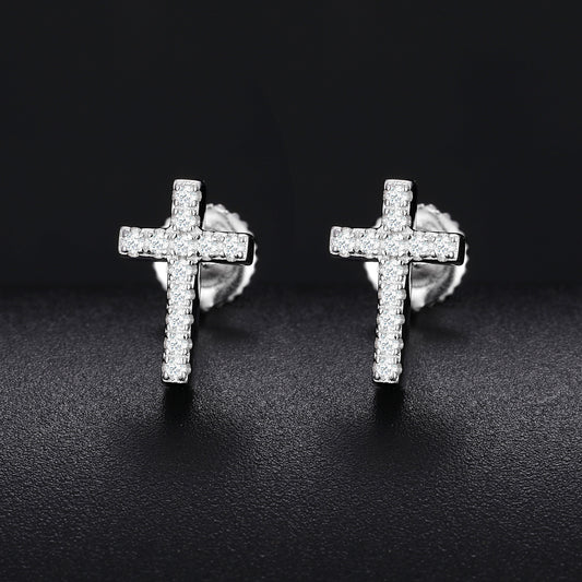 925 Silver Moissanite Pave Cross Stud Earrings TQE0154