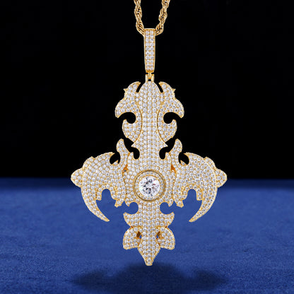 925 Silver Moissanite Oversized Fleur De Lis Cross Pendant TQP0922