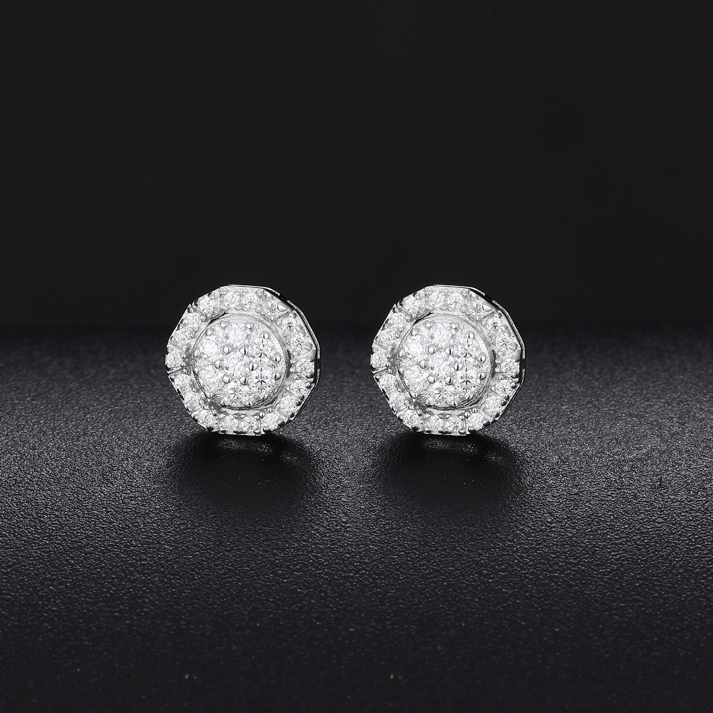 925 Silver Moissanite Octagonal Medallion Cluster Stud Earrings TQE0156