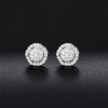 925 Silver Moissanite Octagonal Medallion Cluster Stud Earrings TQE0156