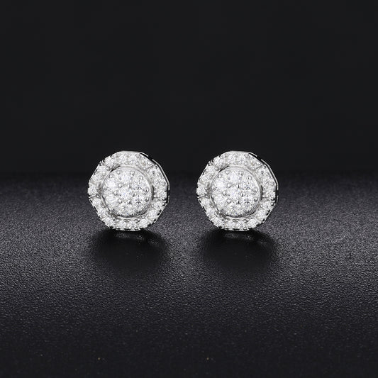 925 Silver Moissanite Octagonal Medallion Cluster Stud Earrings TQE0156