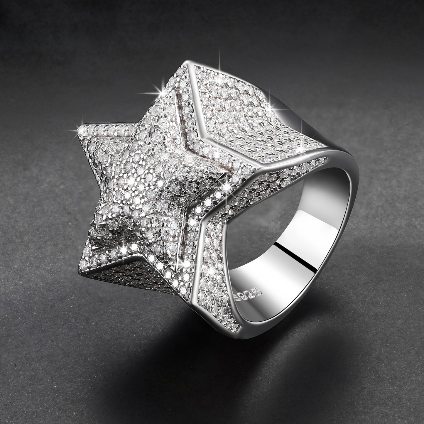 925 Silver Moissanite Pave Star Statement Ring TQR0046