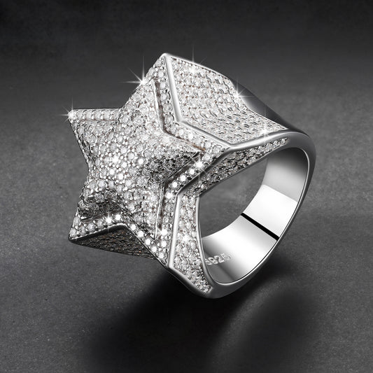 925 Silver Moissanite Pave Star Statement Ring TQR0046